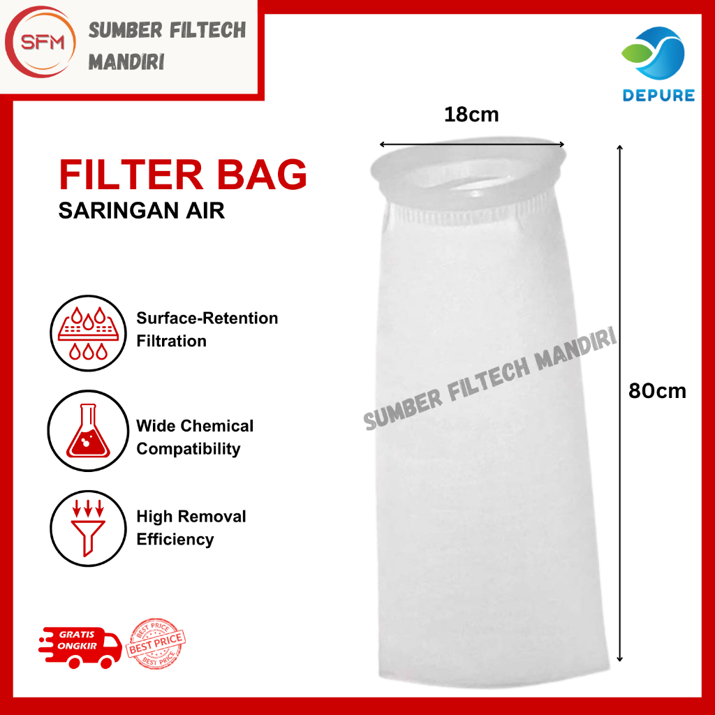 Depure GAF Filter Bag Saringan 1, 5,10, 20, 25, 50, 100, 150 Micron (732) Saringan Filter Air Toren 