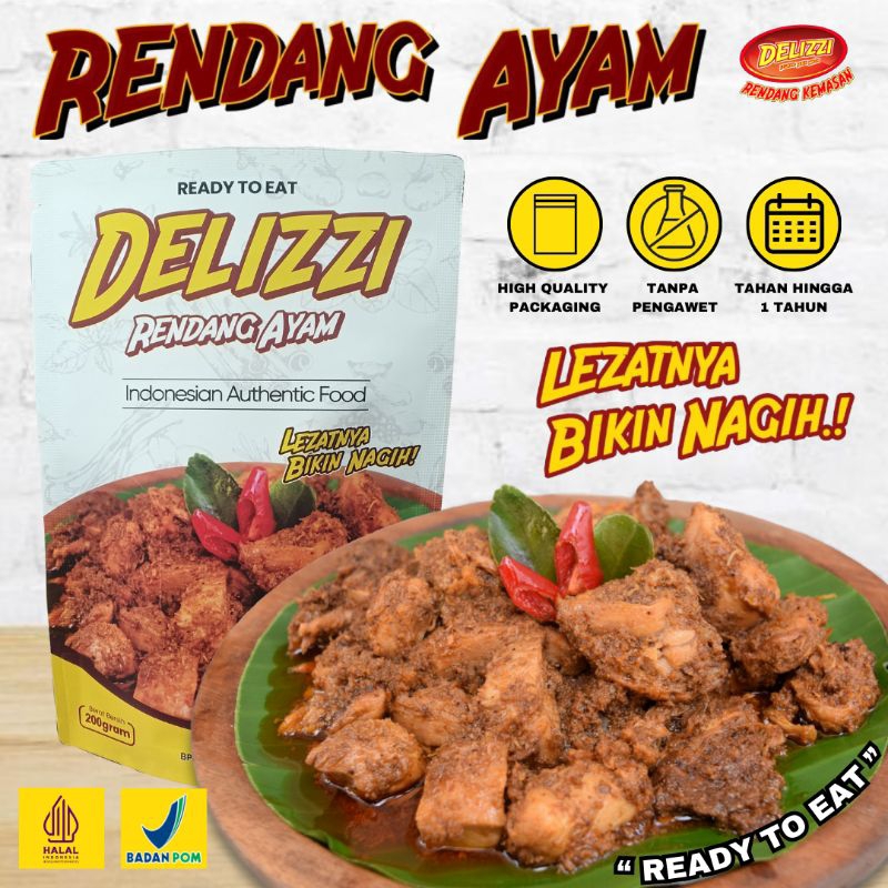 

Rendang Daging Ayam Delizzi 200g Tanpa Pengawet, Halal, BPOM - Food, Makanan instan