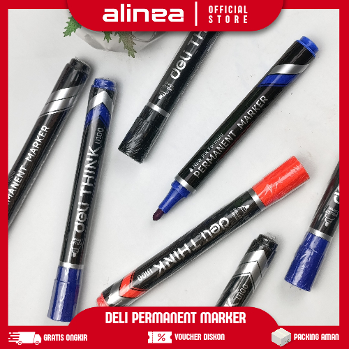 

[1/3 pcs] Spidol wana spidol Permanen waterproof anti air DELI PERM MARKER EU10020 EU10030 EU10040 hitam 1.5.mm BK bullet