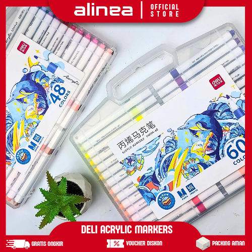 

Spidol Warna Warni 1 set 48/60 warna Spidol acrylic marker spidol akrilik Deli Sketch marker-Acrylic HM108-48