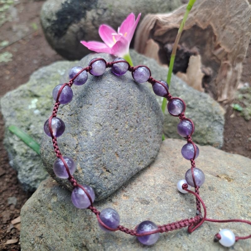GELANG ROSARIO BERBAHAN BATU NATURAL KECUBUNG / AMETHYST