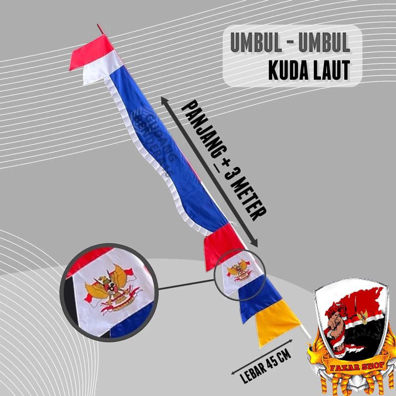 bendera merah putih kuda laut biru