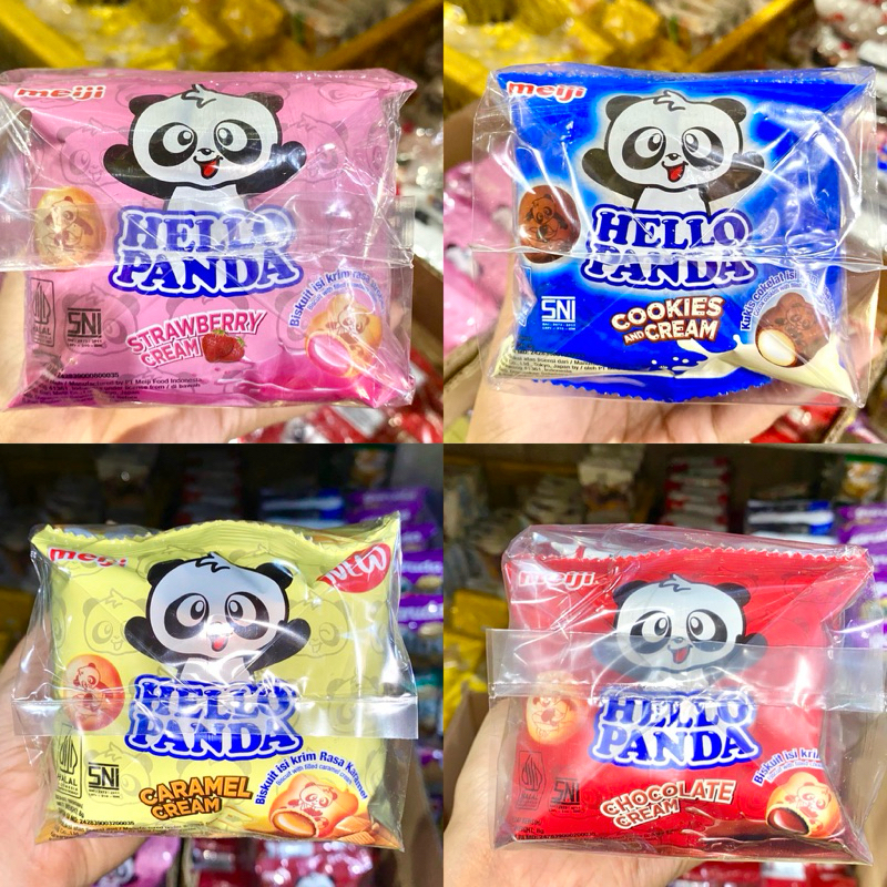 

Meiji Hello Panda Biskuit Isi Krim Rasa Karamel Strawberry chocolate cookies 10pcs @8gr
