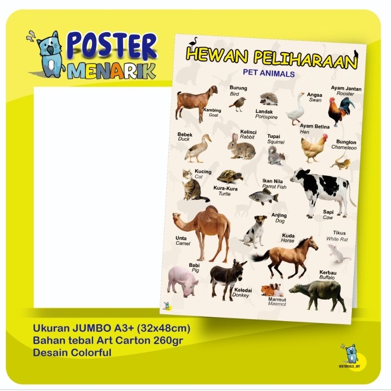 POSTER EDUKASI/ POSTER ANAK MENGENAL HEWAN PELIHARAAN
