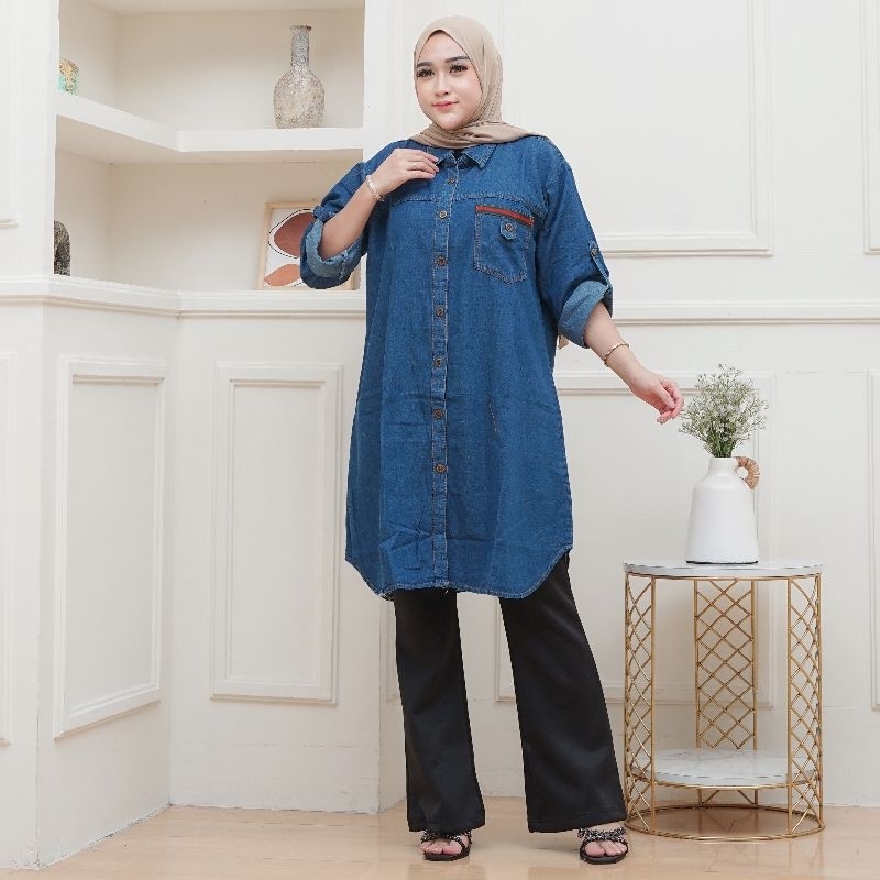 Atasan wanita/Tunik jeans /Ld 120 Tunik JUMBO