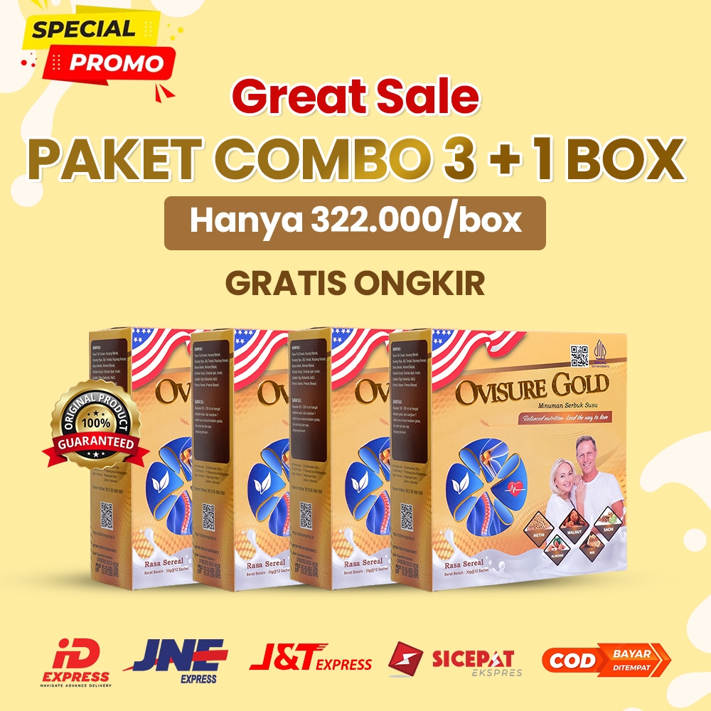 

OVISURE GOLD ORIGINAL- Paket Combo 3 + 1 Box - Susu Bubuk Rasa Kacang untuk Daya Tahan & Pertumbuhan Sendi
