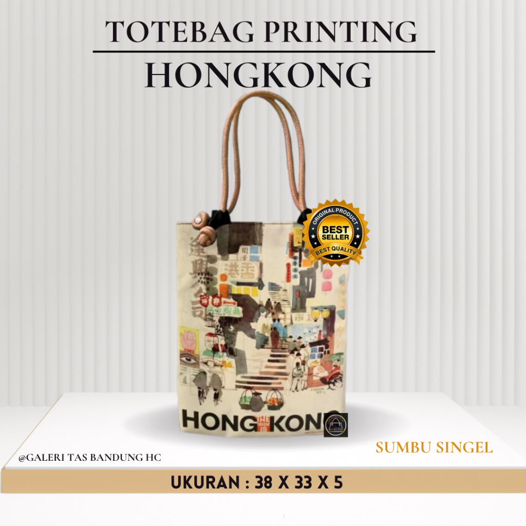 tas totebag sumbu singel wanita edisi hongkong souvenir cindramata