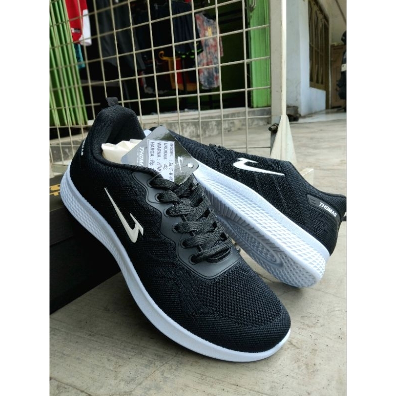 SEPATU SEKOLAH SPORT PRIA WANITA SIZE 37 SAMPAI 43 THOMAS ORIGINAL HITAM POLOS HITAM PUTIH