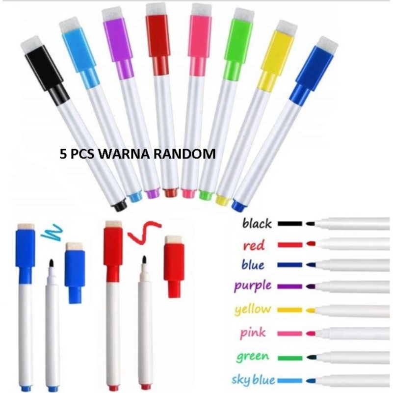 

5 PCS Spidol Wipe Clean Warna Warni / Spidol Whiteboard Bisa Dihapus