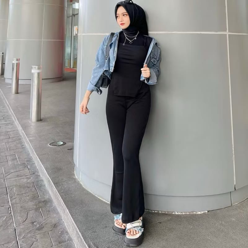 FLARE PANTS-cutbray highwaist pants celana highwaist cutbray scuba