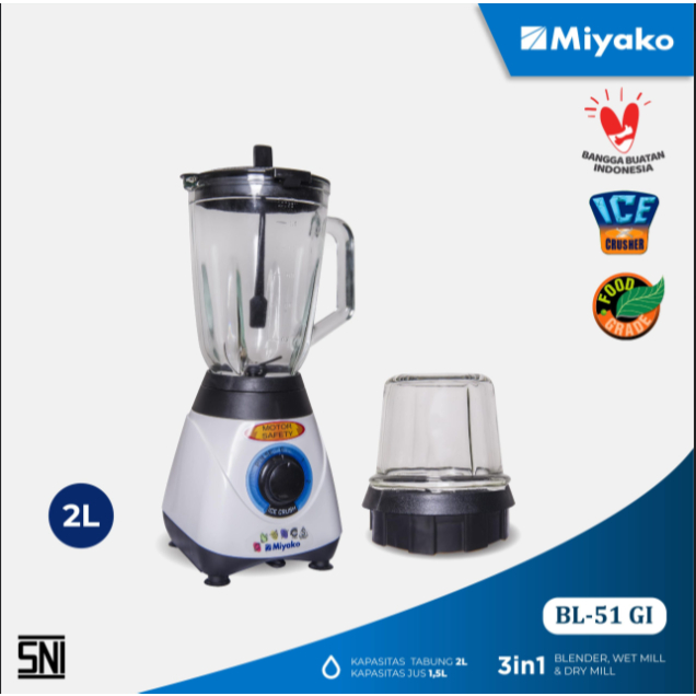 MIYAKO BLENDER KACA BL-51GI / BL51GI BLENDER MIYAKO KACA (GARANSI RESMI) / Blender Miyako Kaca