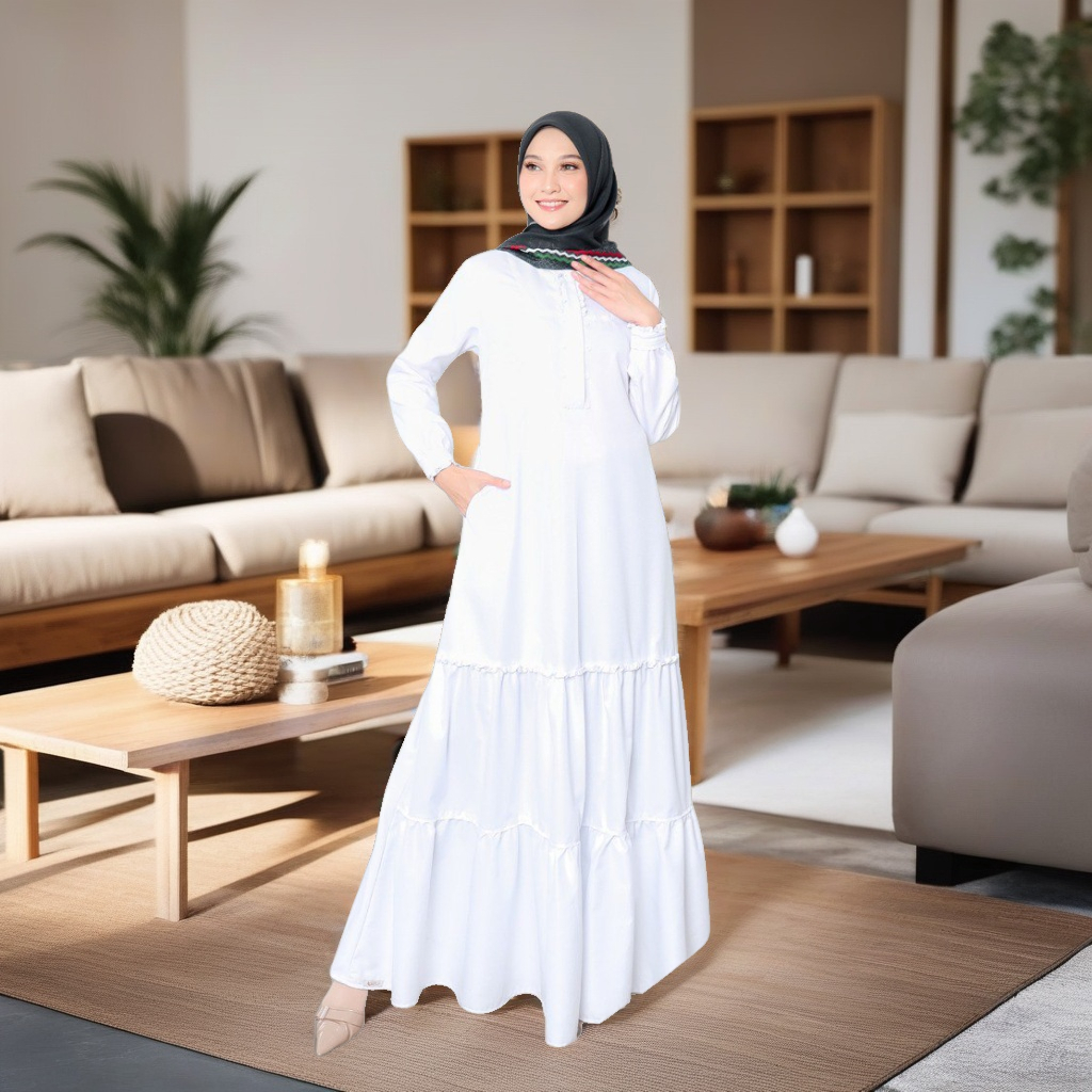 GAMIS HAJI UMROH WANITA SEPLY SHABIRA 07 WHITE | BAJU GAMIS WANITA UNTUK UMROH DAN HAJI