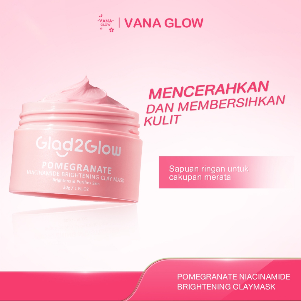 Glad2Glow Brightening Clay Mask 1/2pcs Pomegranate Niacinamide Anti Wajah Blackhead Berjerawat Salic