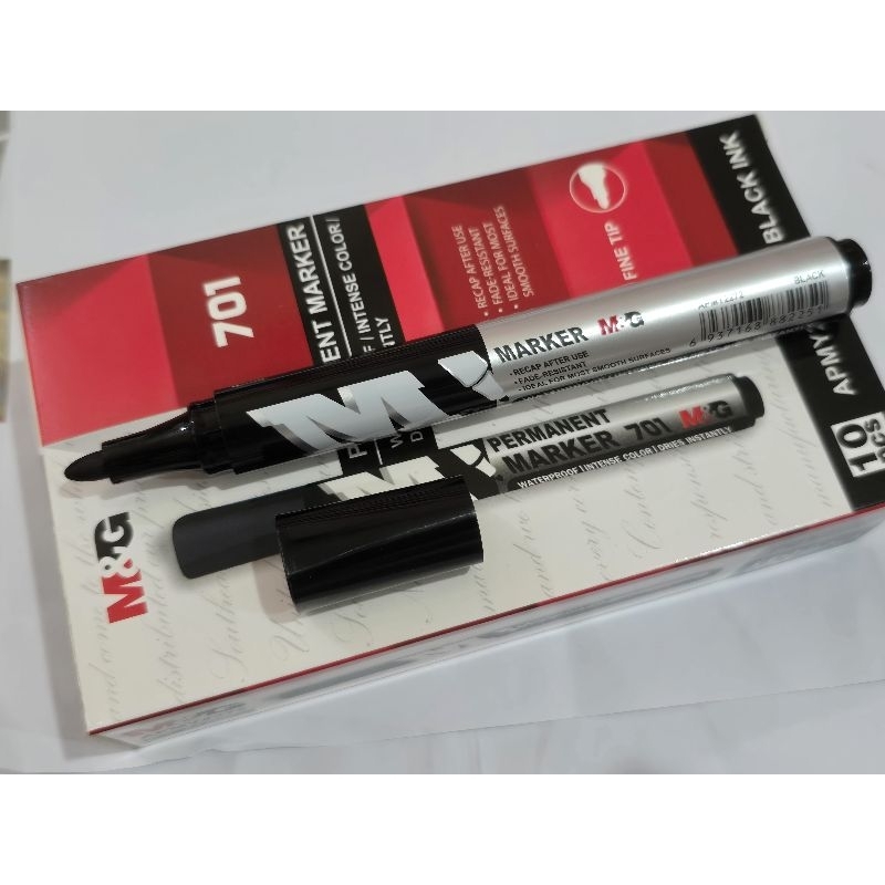 

Spidol M&G Permanen Marker Tipe 701 WARNA HITAM ISI 10 PCS SPIDOL PERMANENT M&G