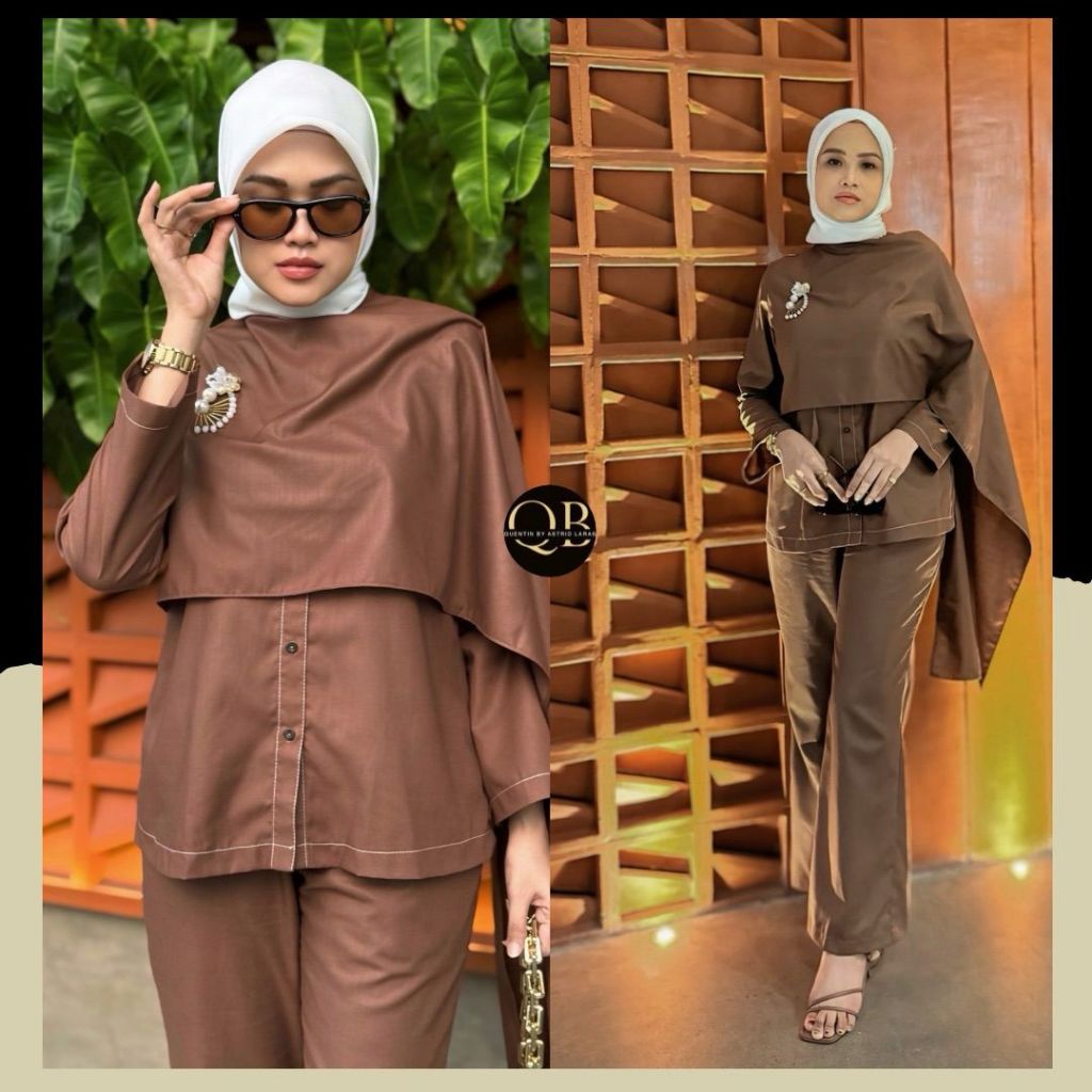 QB Zafa Set/Setelan kondangan hijab Kemeja Lengan Panjang/Kemeja Oversize Putih/Baju Pantai Wanita M