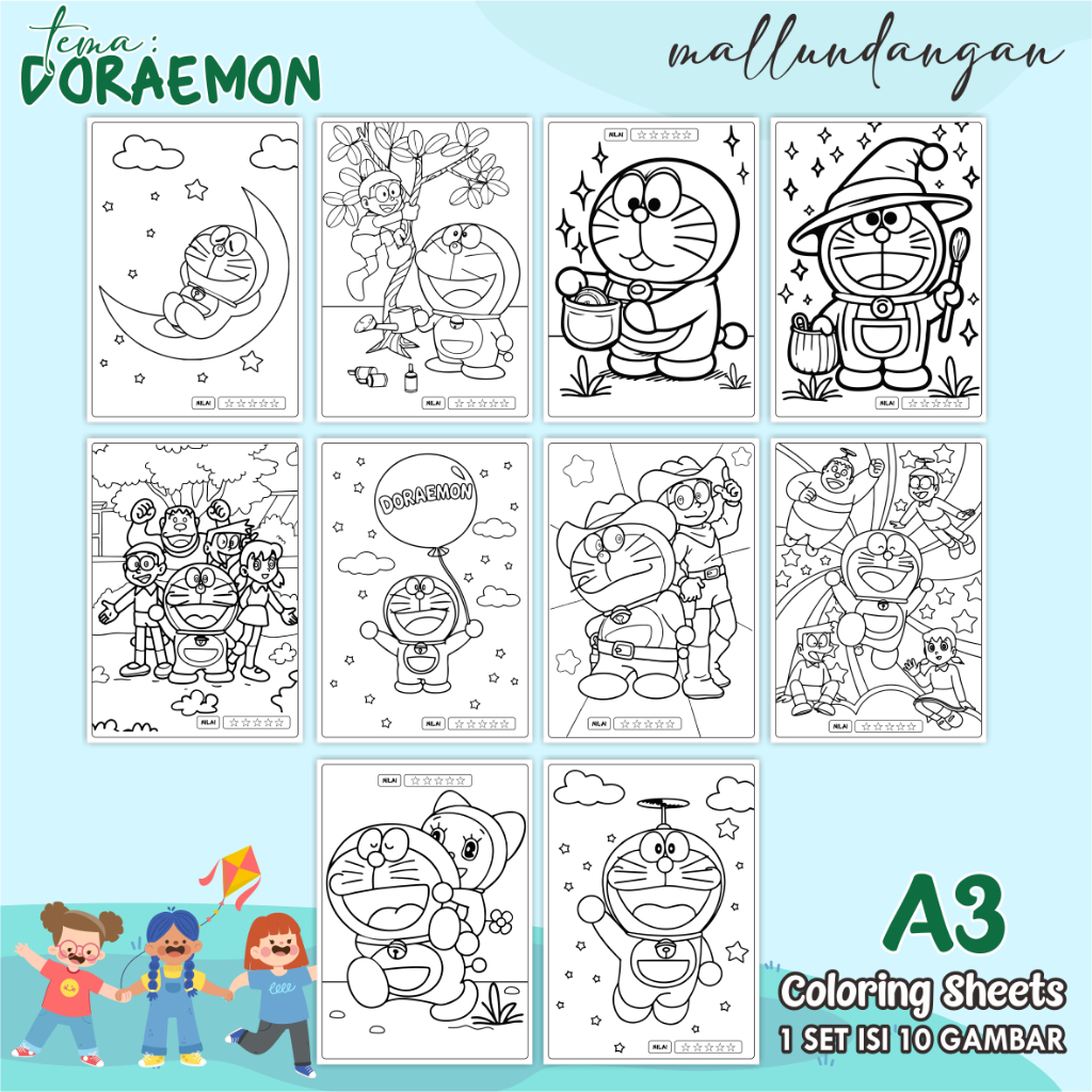 

LEMBARAN MEWARNAI ANAK A3 - TEMA DORAEMON - PAPER COLORING SHEETS FOR KIDS