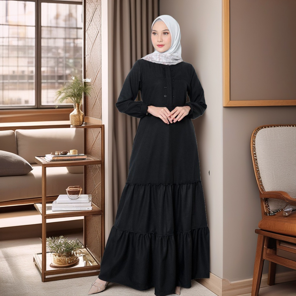 BAJU GAMIS HAJI UMROH WANITA SEPLY SHABIRA 07 BLACK | BAJU GAMIS WANITA UNTUK UMROH DAN HAJI