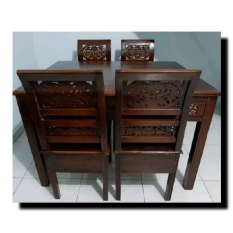 Meja makan Kartini kursi 4 jati ukir Jepara meja makan kursi 4 Jepara meja makan Kartini minimalis