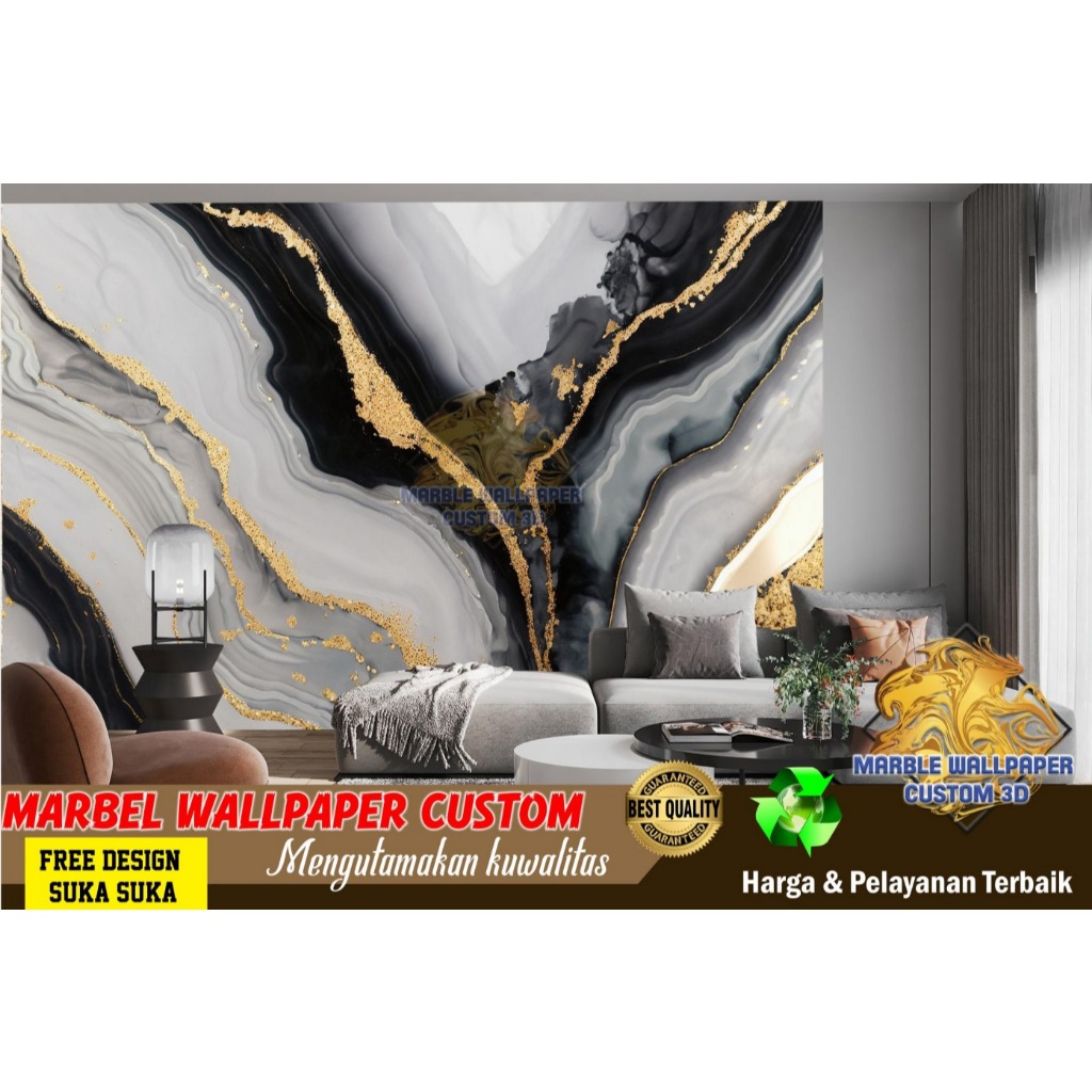 Wallpaper Custom 3D Tema Marmer | Wallpaper Dinding Room | Wallpaper Ruang Makan Marmer | Wallsticke