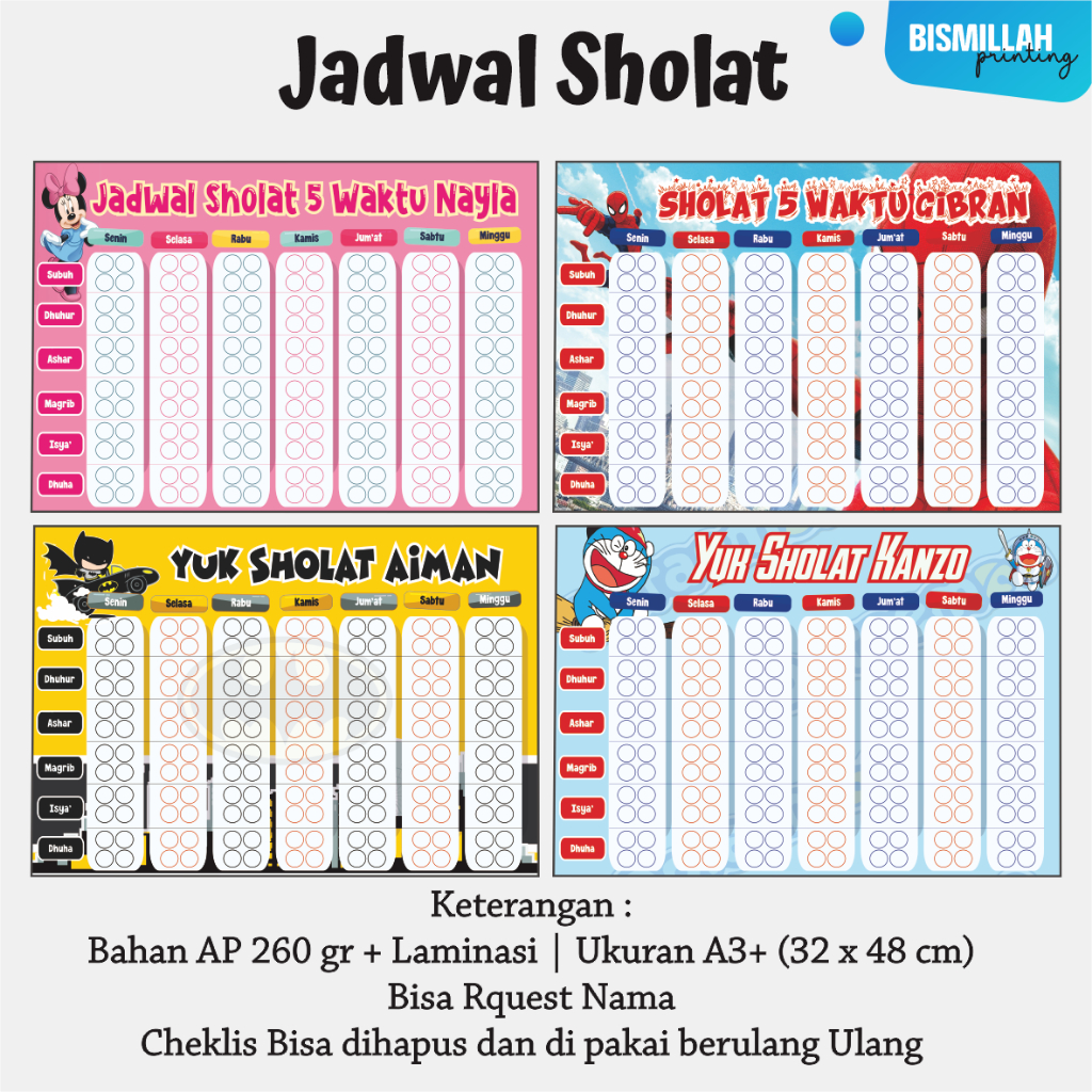 [New] Jadwal Sholat Anak Cheklist Sholat Laminasi
