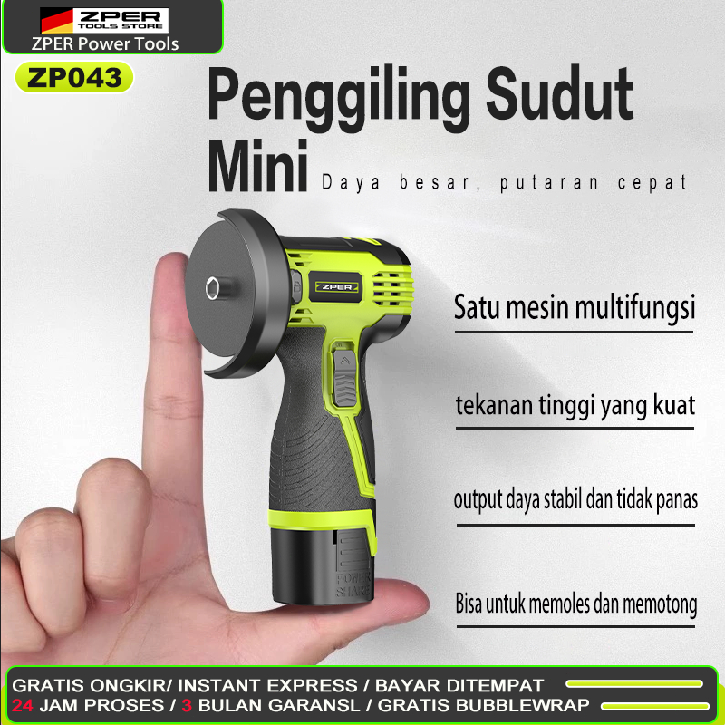 ZPER Penggiling Sudut Tanpa Kabel mesin pengamplasan Mesin penggiling baterai lithium Penggiling