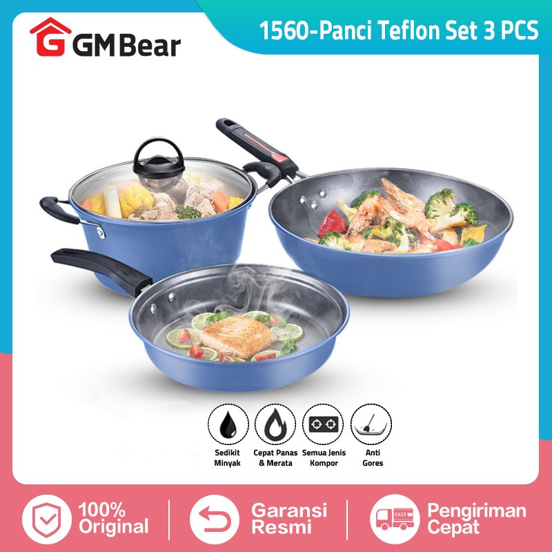 Gm Bear Panci Set Lengkap Wajan Set 3 Psc 1560 - Arria Panci Wajan Penggorengan Set Alat Masak Panci