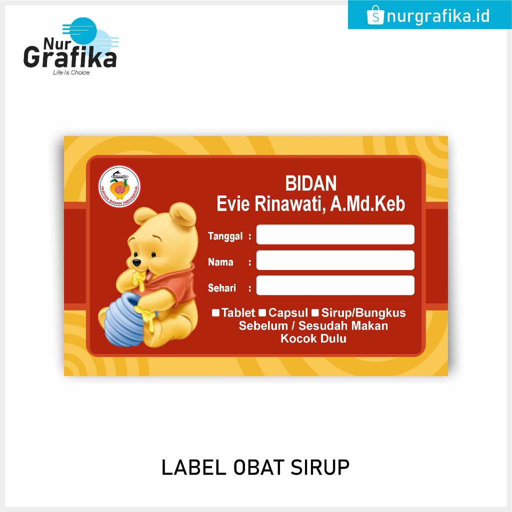 

( 1Pack Isi 80Pcs ) Label Obat Sirup Kartun Winnie The Pooh Collections