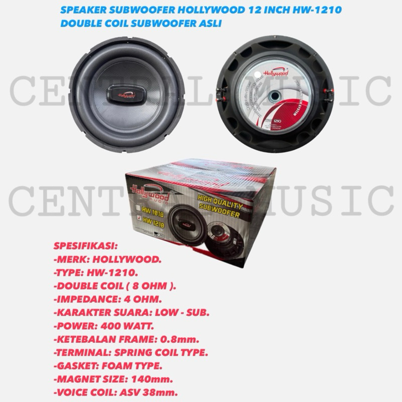 SPEAKER SUBWOOFER HOLLYWOOD 12 INCH HW-1210 DOUBLE COIL SUBWOOFER ASLI