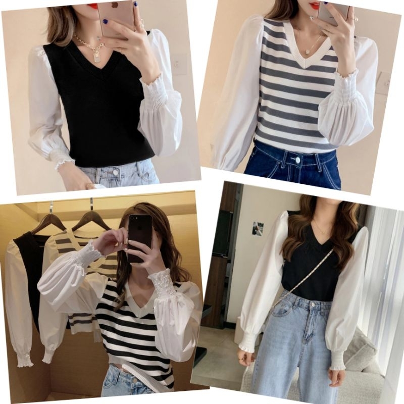 Kode B. Korean Style Wanita Atasan Lengan Panjang Import Rajut Premium XAK | Atasan Wanita Kekinian 