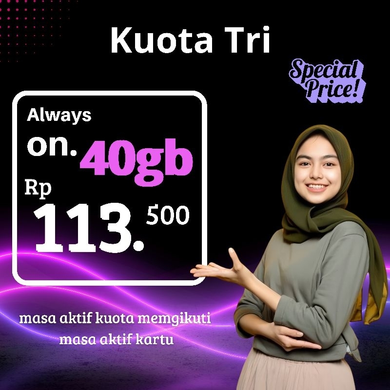Promo Kuota 55gb 60 hari KUOTA TRI AON 40gb ~ Always On ~ Happy 100 gb 28 hari