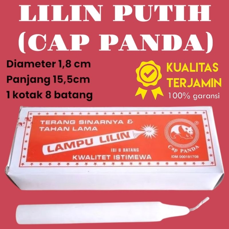 LILIN PUTIH PANJANG/ LILIN CAP PANDA/ LILIN PUTIH BESAR ISI 8 BATANG