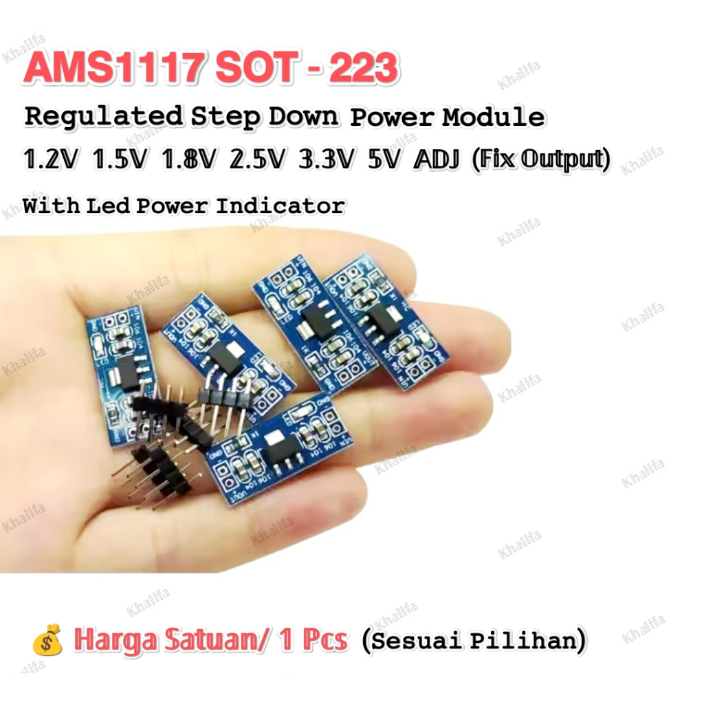 Modul Papan PCB Step Down DC IC AMS1117 SOT-223 Kit Voltage Regulator Penurun Tegangan Power Supply 
