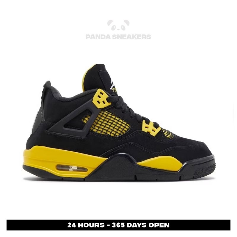 Sepatu Jordan 4 Retro Black Thunder Yellow Casual Gym Olahraga Joging Pria Wanita Sport