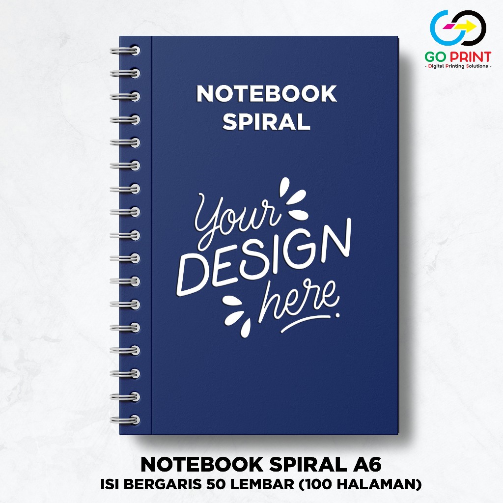 

Notebook Custom A6 Spiral / Block Note Custom / Souvenir - Isi HVS Bergaris 50 lbr (100 Halaman) - Cover Depan Belakang