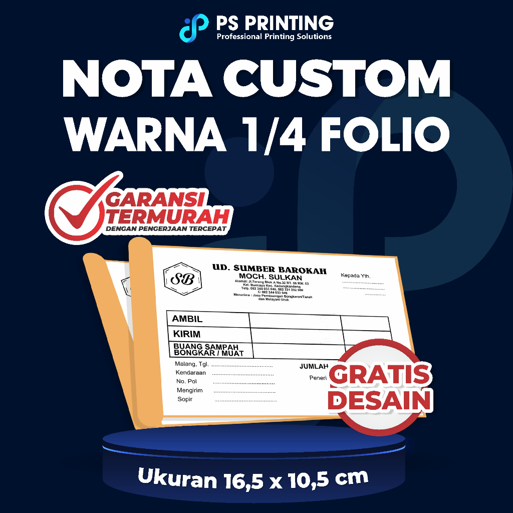 

NOTA 1/4 FOLIO SATUAN WARNA CUSTOM BISNIS | OLSHOP | USAHA FREE DESAIN