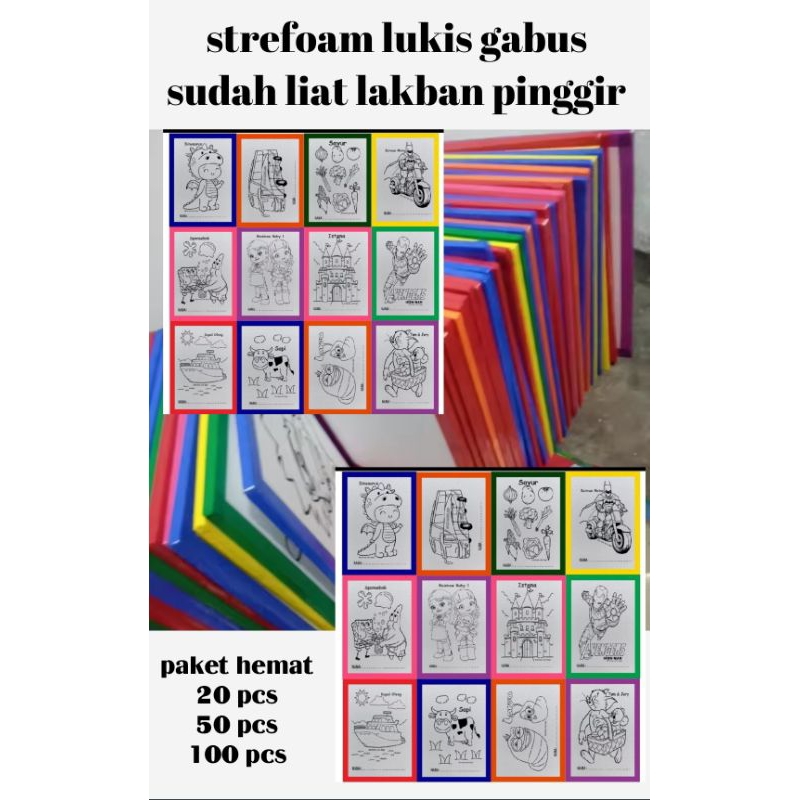 

paket hemat 100 pcs / 50 pcs styrofoam lukis ukuran 30x40 list lakban/gabus/edukasi anak/ mewarnai