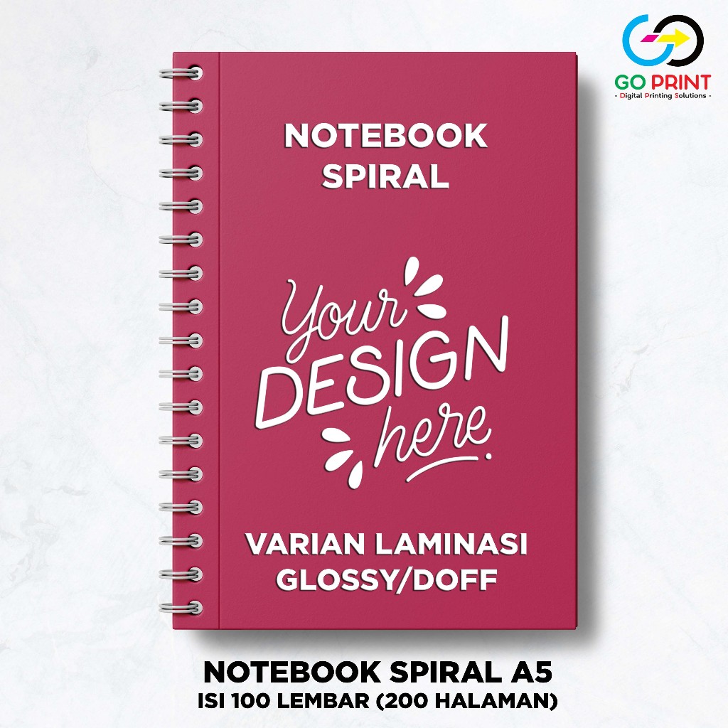 

Notebook Custom A5 Spiral / Block Note Custom / Catatan / Souvenir - Isi HVS 100 lbr (200 Halaman) Varian laminating