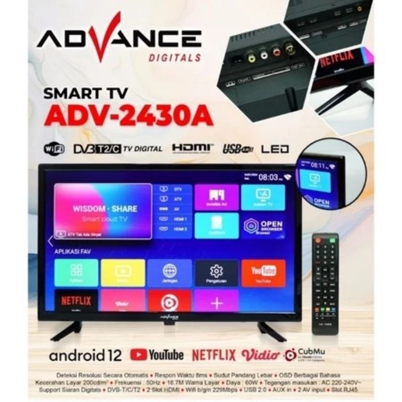 [FREE PACKING KAYU] Advance ADV-2430A Smart Televisi Android TV LED 24 inch HD Support Siaran Digita