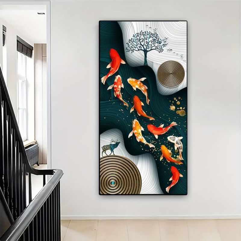 lukisan ikan koi fengsui aesthetic mempercantik ruang tamu original handmade