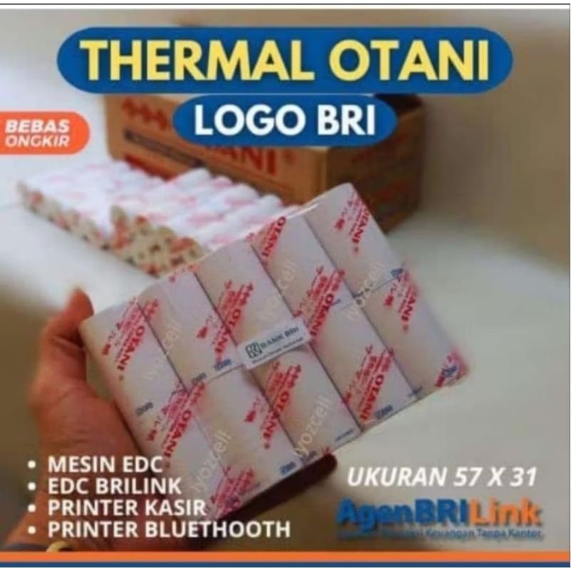 

Promo KERTAS THERMAL / STRUK 1 Dus Isi 100 Roll Merk PMM/Goprint/Eprint LOGO BANK BRI 100% ORIGINAL