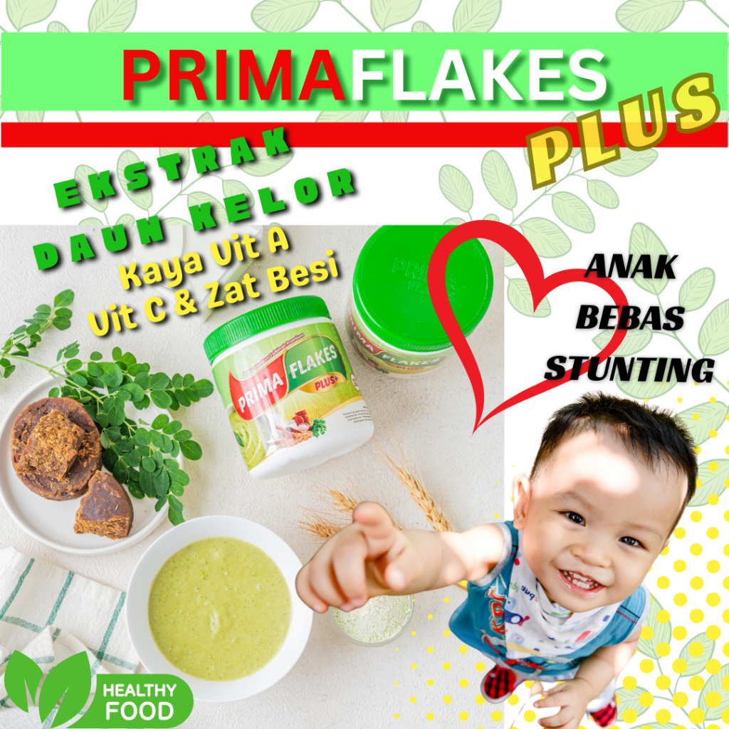 

CEGAH STUNTING ANAK PRIMAFLAKES PLUS BUBUR SEREAL GANDUM TALBINAH EKSTRAK DAUN KELOR RASA ENAK