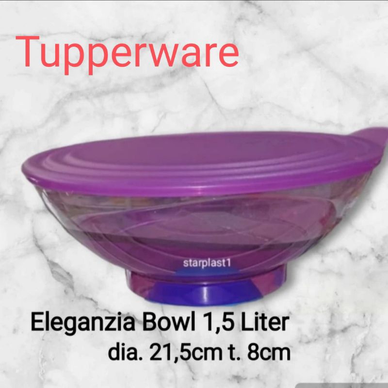 Eleganzia Bowl Tupperware 1,5L Mangkok Warna Ungu Bening