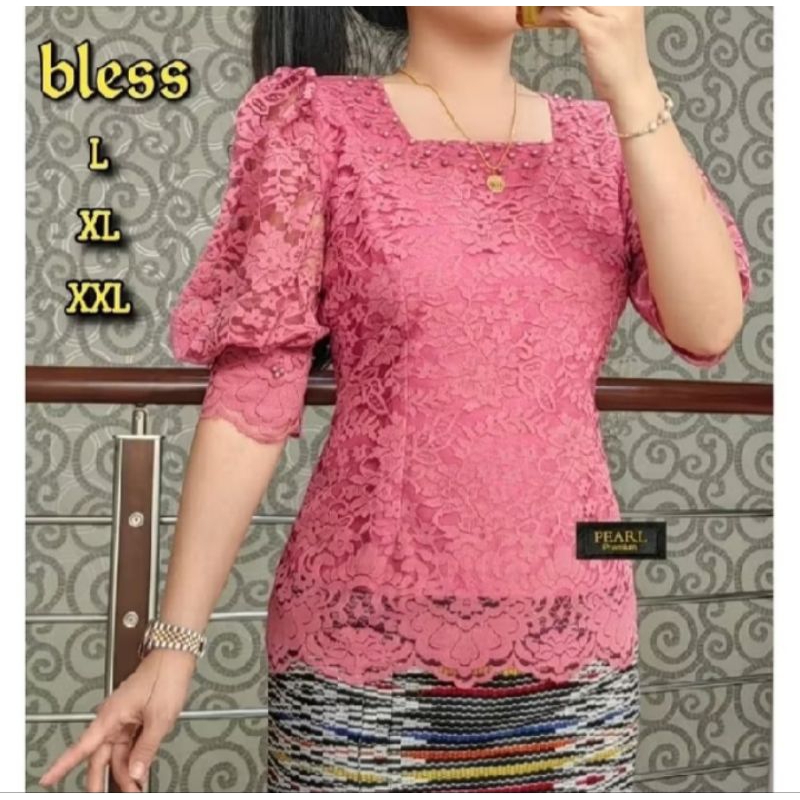 Atasan Blus Renda Lengan Balon/ Blus Brokat Wanita
