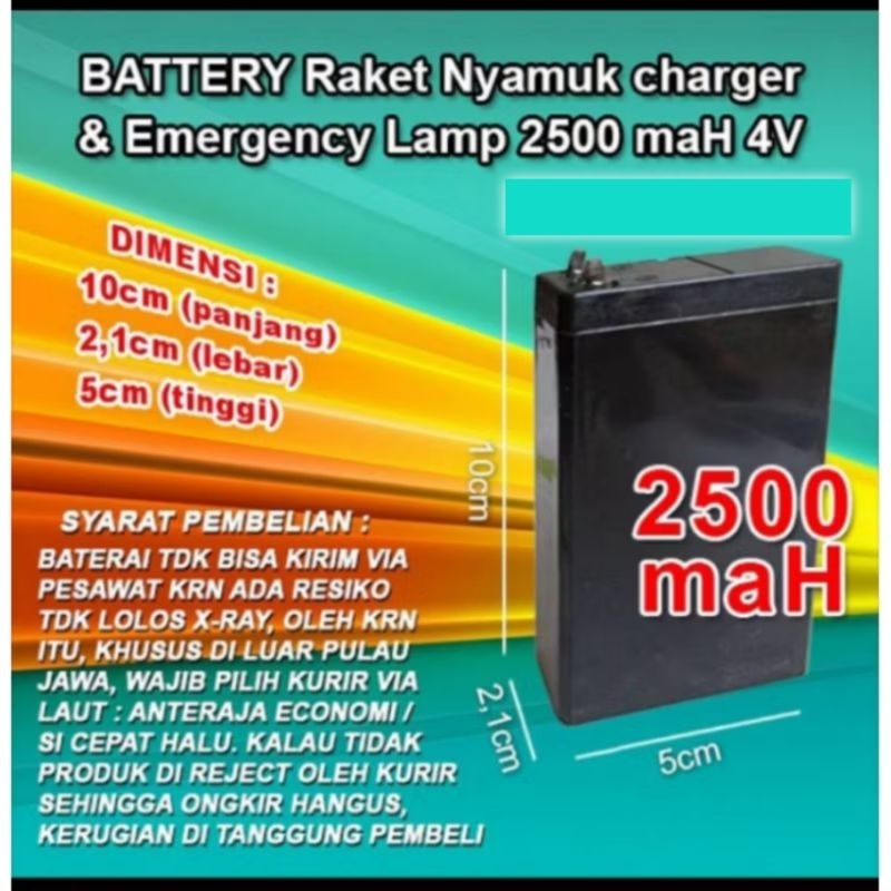 Baterai Emergency Lamp 2500MAH 4V Rechargeable