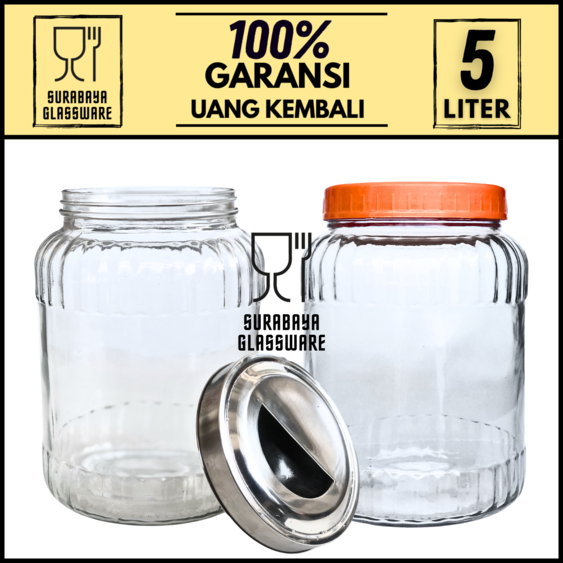 TOPLES JAR KACA TUTUP STAINLESS STEEL PEGANGAN KEDAP UDARA 5 L TEMPAT PENYIMPANAN MAKANAN TOPLES BOT
