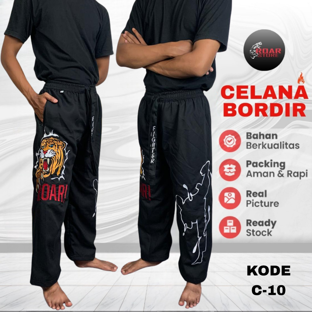 Celana Pakaian Silat Bordir C-10 Motif Gambar Harimau Macan Komprang Panjang Bahan Tebal