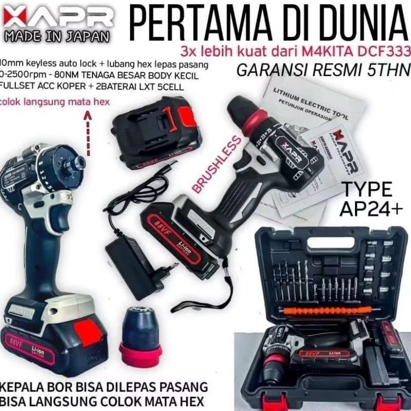 AP24+ APR BOR CORDLESS MESIN BOR baterai drill impact keyless