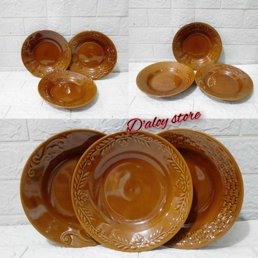 6Pcs Piring Keramik Motif Coklat Piring Makan Coklat Keramik Piring Keramik Motif Estetik