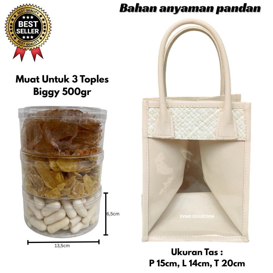 Tas Hampers Mika Anyaman Ukuran 3 Toples Biggy | Parcel Anyam Putih