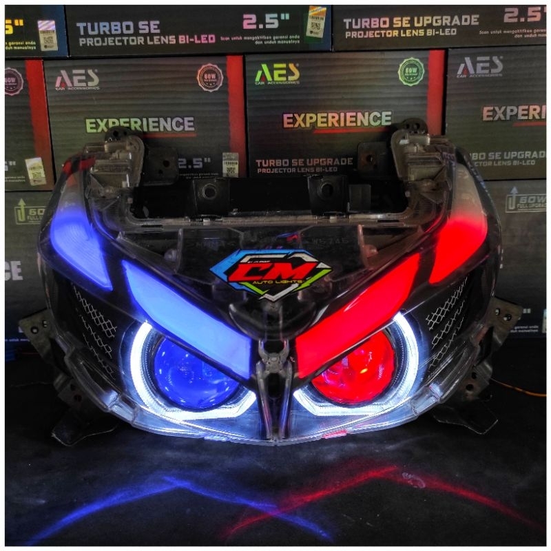 HEADLAMP SET LAMPU DEPAN LAMPU LED RGB BELANG CONTROL ANDROID CUSTOM BILED AES EXPERIENCE V2 YAMAHA 